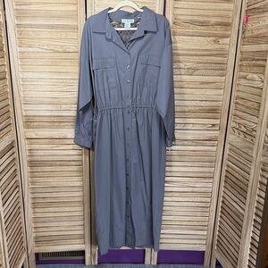 Together Dress Gray Button-Down Maxi NWT Vintage Long Sleeve Size 18